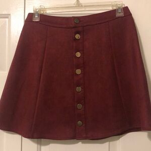 Faux suede gold button mini skirt maroon size small